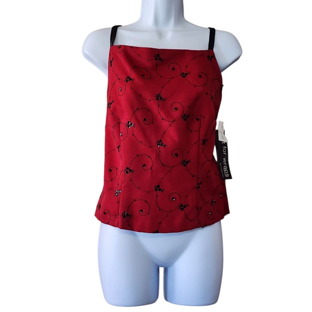 NEW VTG Just For Wraps Womens Formal Camisole Dress Top Size L Jrs Red Black